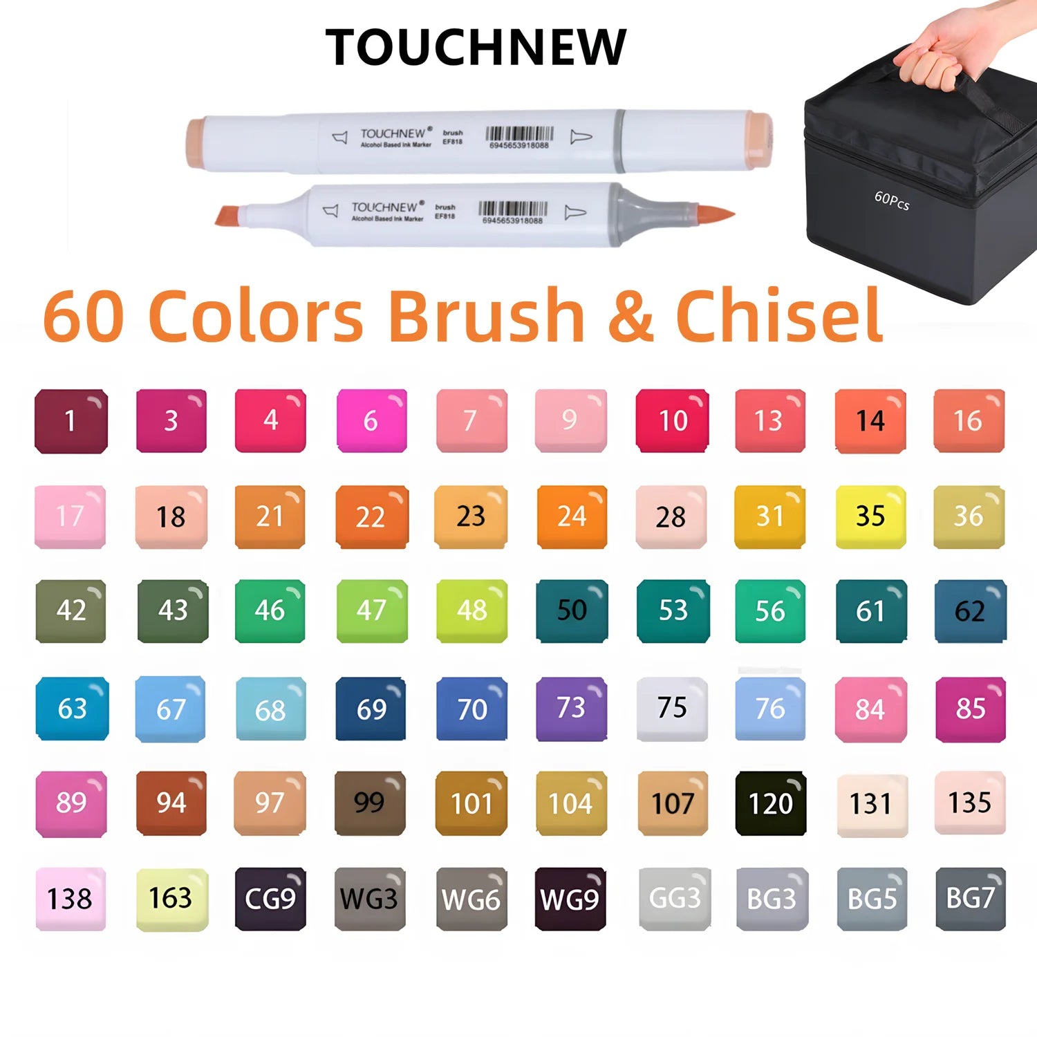 TOUCHNEW Alcohol Markers Soft Brush,Dual Tip Fine&Chisel / Brush&Chisel Art Markers Set for Adult Artists Drawing Coloring