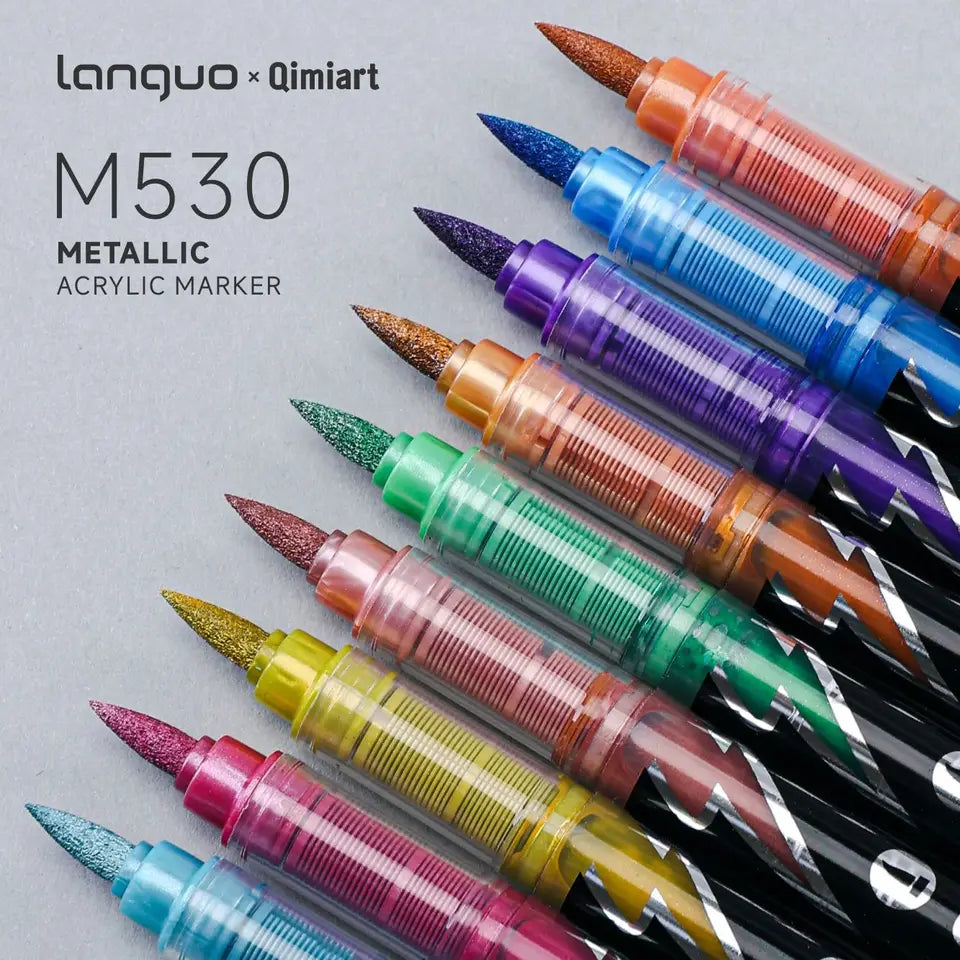 Languo 48 Colors Metallic Acrylic Marker Pen Set, Brush Tip,For Student DIY Graffiti Hand Drawn Paint Pens Stationery