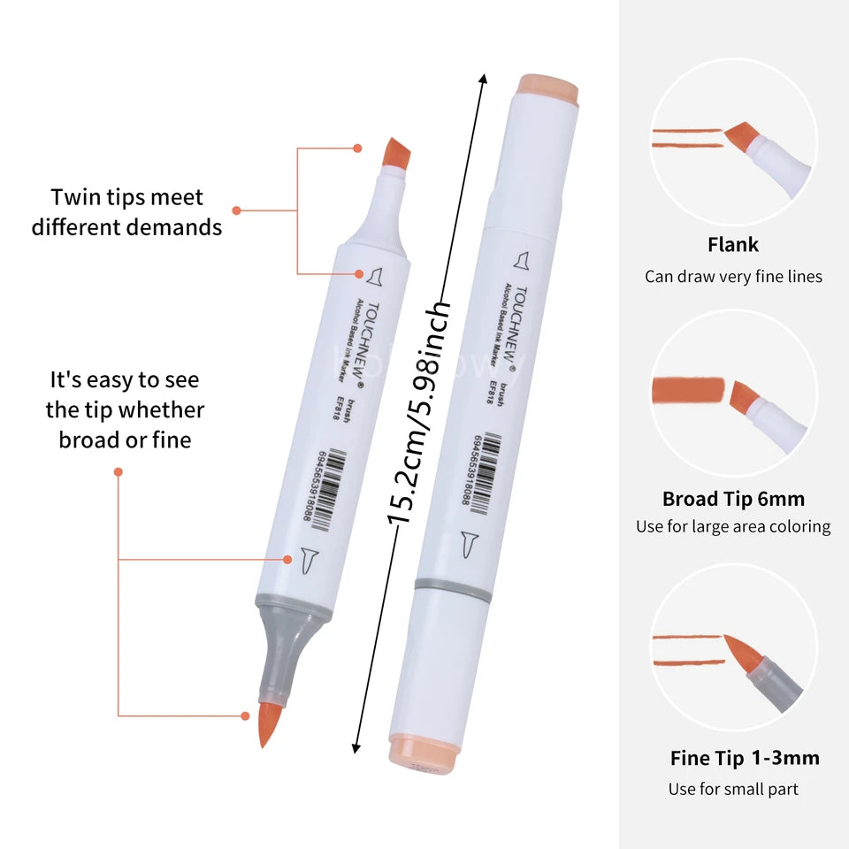 TOUCHNEW Alcohol Markers Soft Brush,Dual Tip Fine&Chisel / Brush&Chisel Art Markers Set for Adult Artists Drawing Coloring