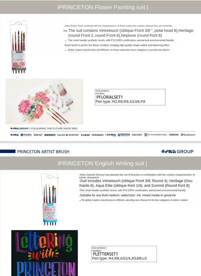 5pcs/lot PRINCETON Artists Brush Watercolor Floor Set English Writing Set Professional Drawing Beginner Art Supplies Stationery