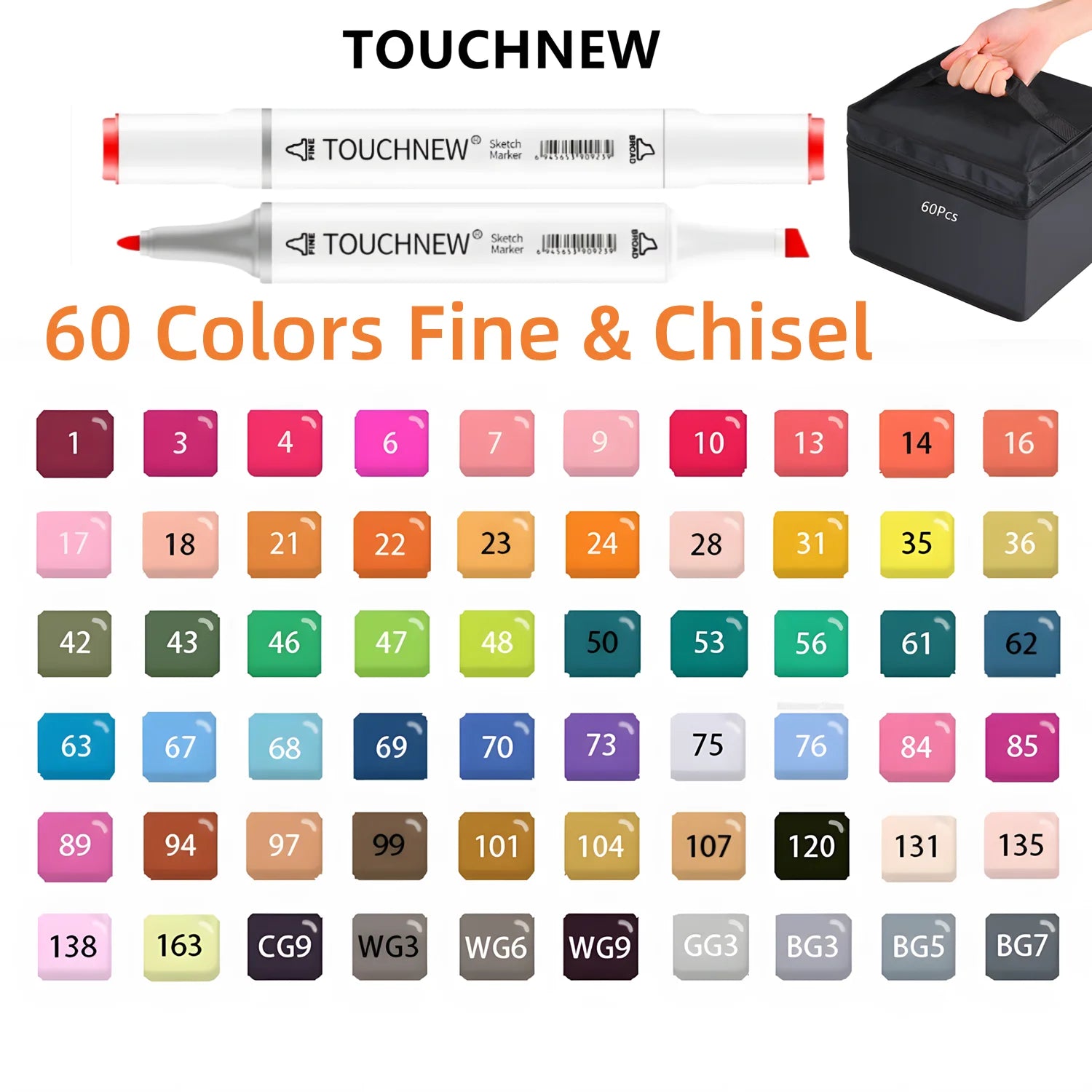 TOUCHNEW Alcohol Markers Soft Brush,Dual Tip Fine&Chisel / Brush&Chisel Art Markers Set for Adult Artists Drawing Coloring