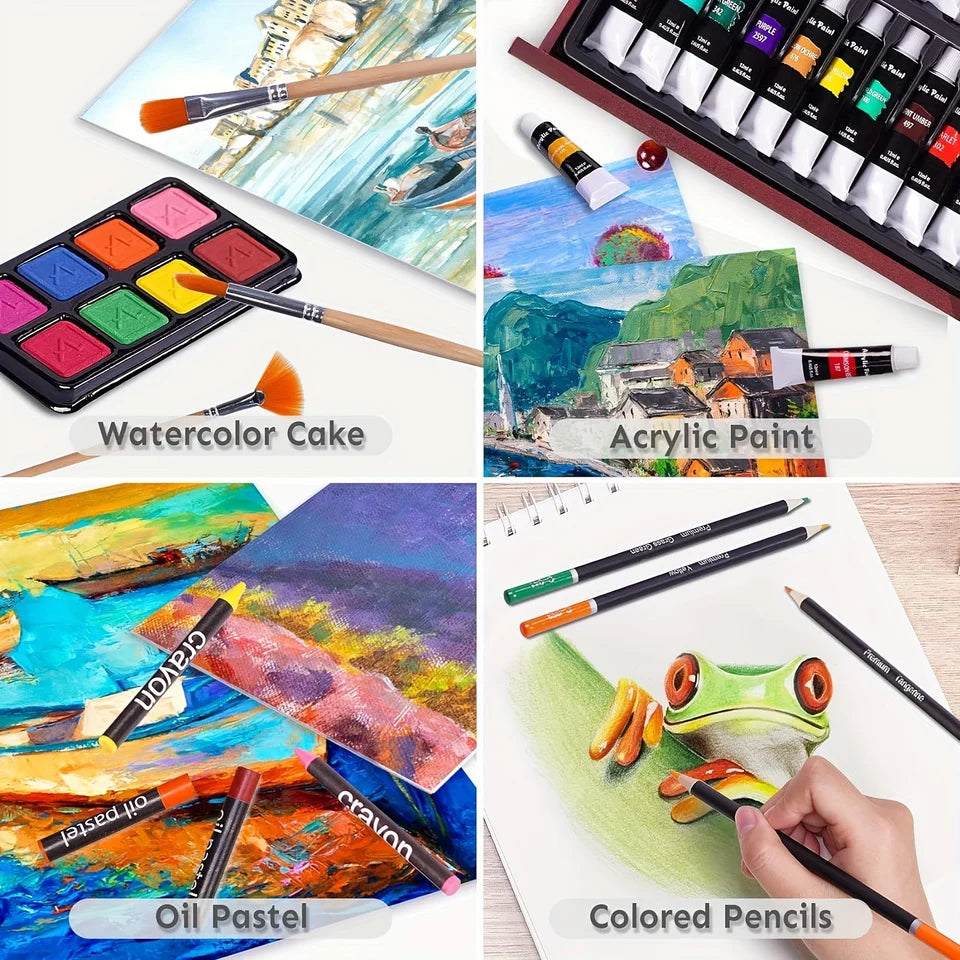 146 Luxury Art Kits, Professional Art Use, Including Crayons, Oil Pastels, Watercolor Paints, And Colored Pencils
