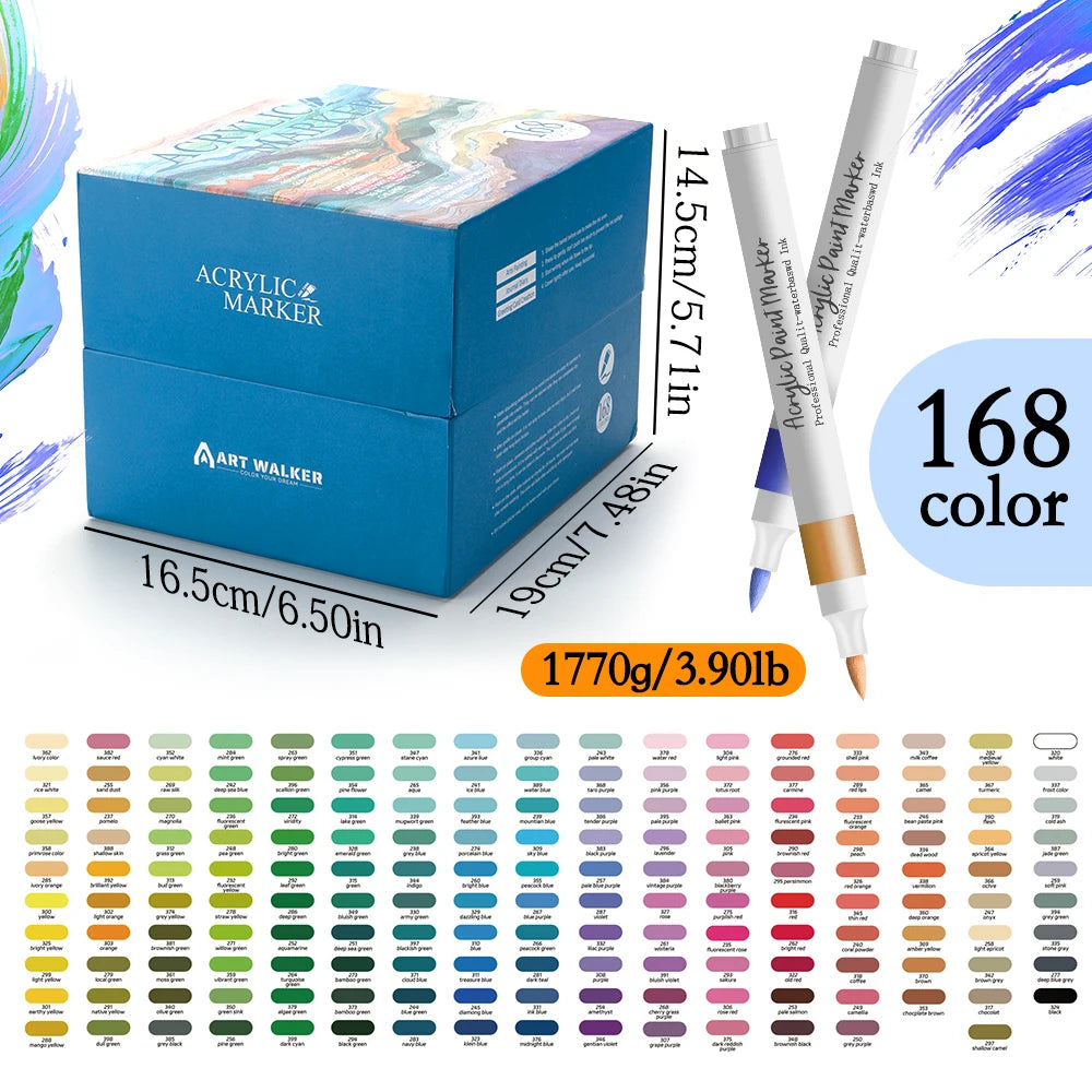 120/168 Pcs Acrylic Markers Set Professional Painting Waterproof Fast-Drying DIY Graffiti Craft Stone Glass DIY Drawing Supplies