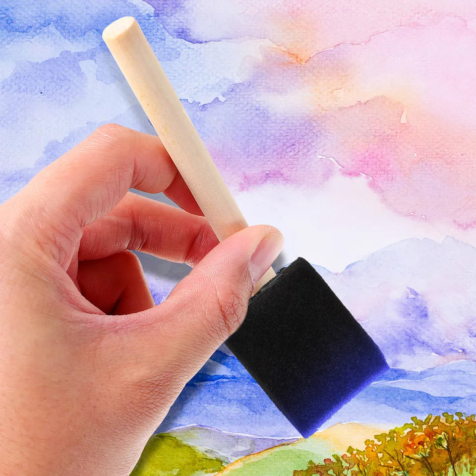 20Pcs DIY Sponge Brushes Wooden Handle Painting Sponge Brush for Oil Watercolor Acrylic Graffiti Art Drawing Painting Tools