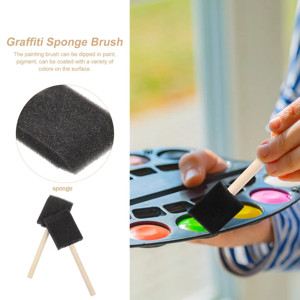 20Pcs DIY Sponge Brushes Wooden Handle Painting Sponge Brush for Oil Watercolor Acrylic Graffiti Art Drawing Painting Tools