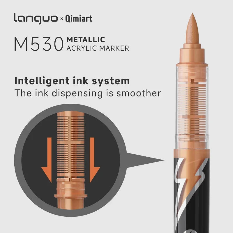 Languo 48 Colors Metallic Acrylic Marker Pen Set, Brush Tip,For Student DIY Graffiti Hand Drawn Paint Pens Stationery