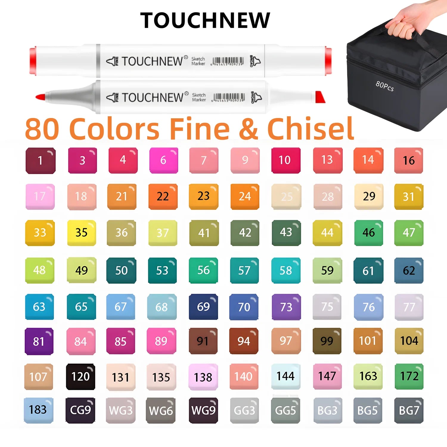 TOUCHNEW Alcohol Markers Soft Brush,Dual Tip Fine&Chisel / Brush&Chisel Art Markers Set for Adult Artists Drawing Coloring