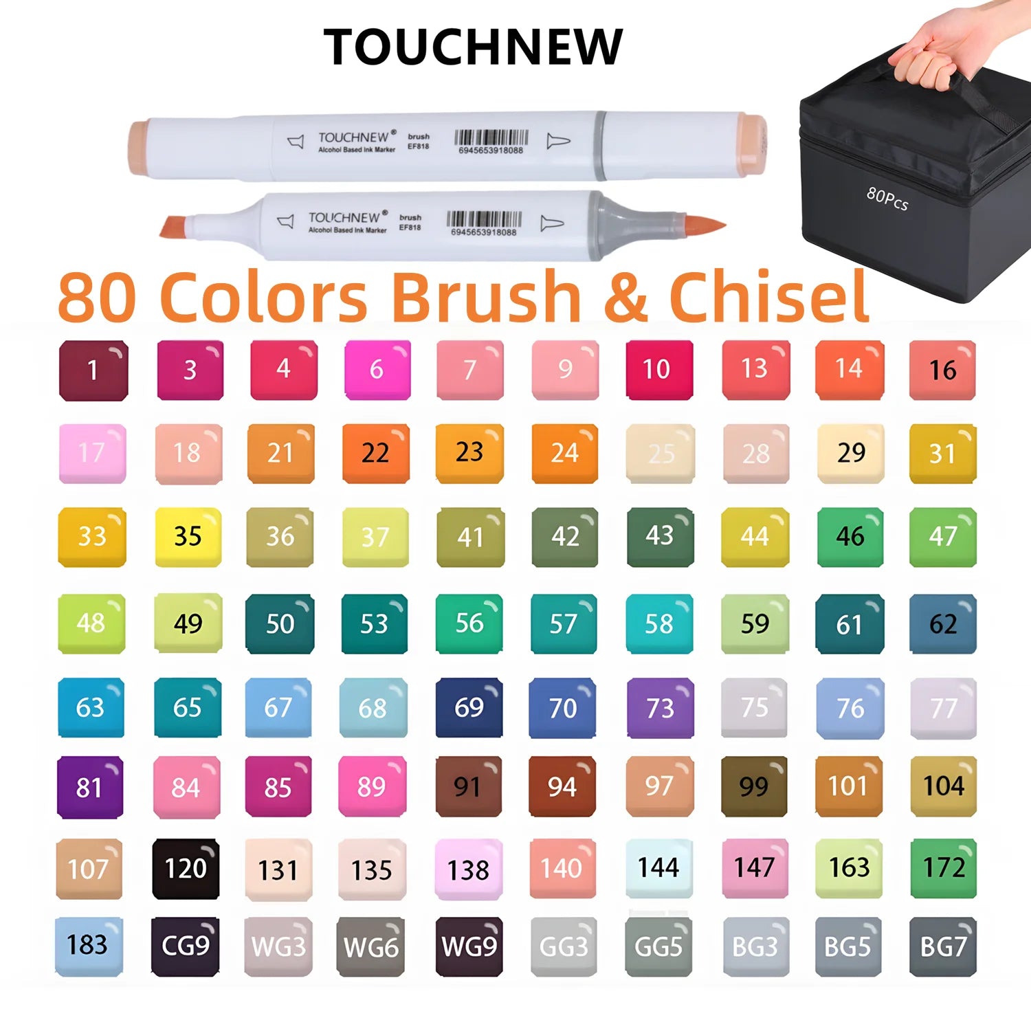 TOUCHNEW Alcohol Markers Soft Brush,Dual Tip Fine&Chisel / Brush&Chisel Art Markers Set for Adult Artists Drawing Coloring