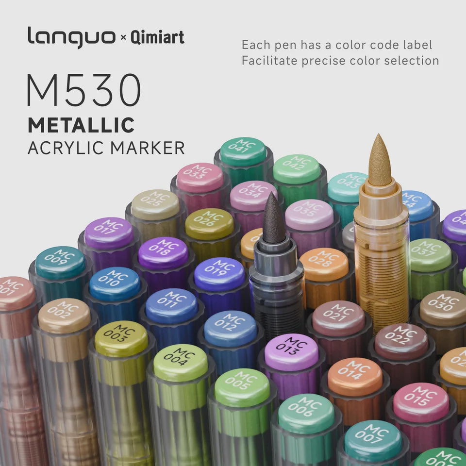Languo 48 Colors Metallic Acrylic Marker Pen Set, Brush Tip,For Student DIY Graffiti Hand Drawn Paint Pens Stationery