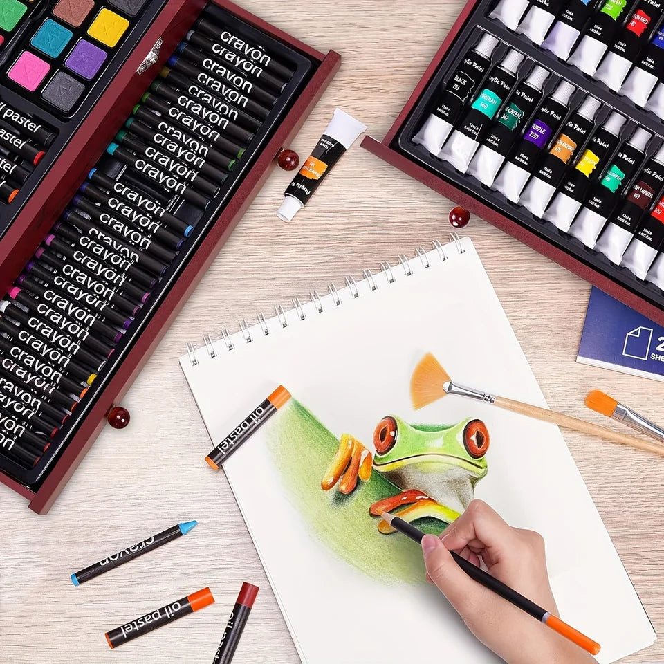 146 Luxury Art Kits, Professional Art Use, Including Crayons, Oil Pastels, Watercolor Paints, And Colored Pencils