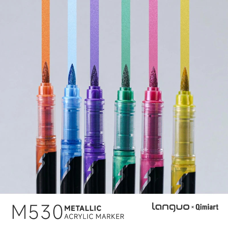 Languo 48 Colors Metallic Acrylic Marker Pen Set, Brush Tip,For Student DIY Graffiti Hand Drawn Paint Pens Stationery